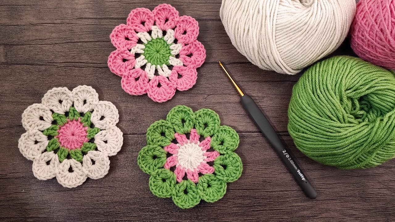 🌸 Цветочный мотив крючком и узор подставки крючком (Coaster Crochet)