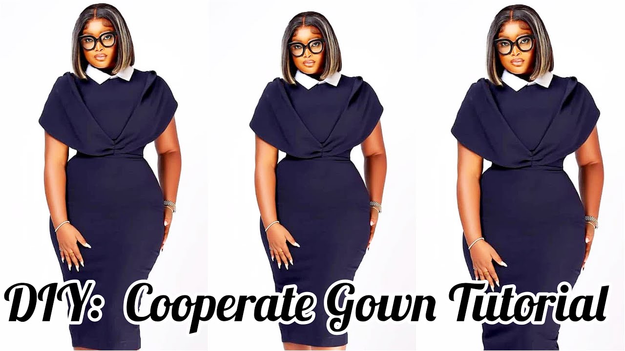 How to cut and sew an elegant Corporate Gown Tutorial with a Detachable Collar Dress