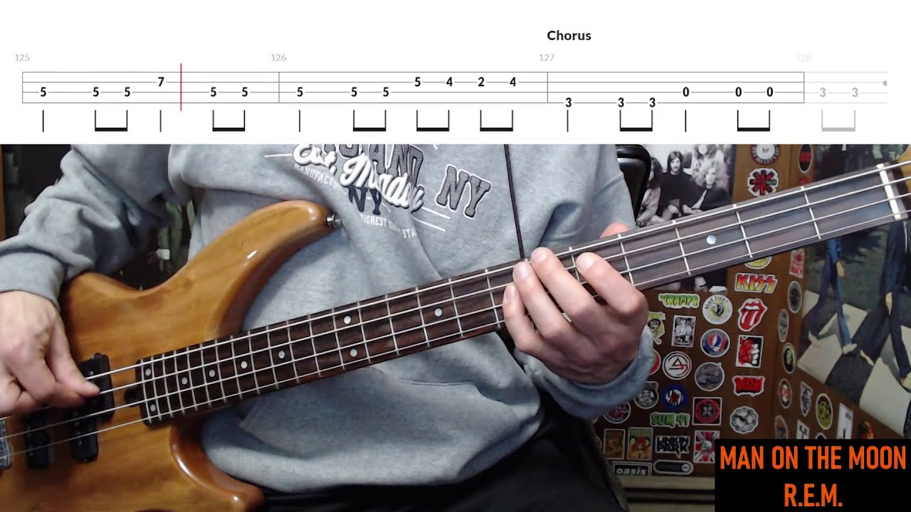 Man On The Moon by R.E.M. - Bass Cover with Tabs Play-Along