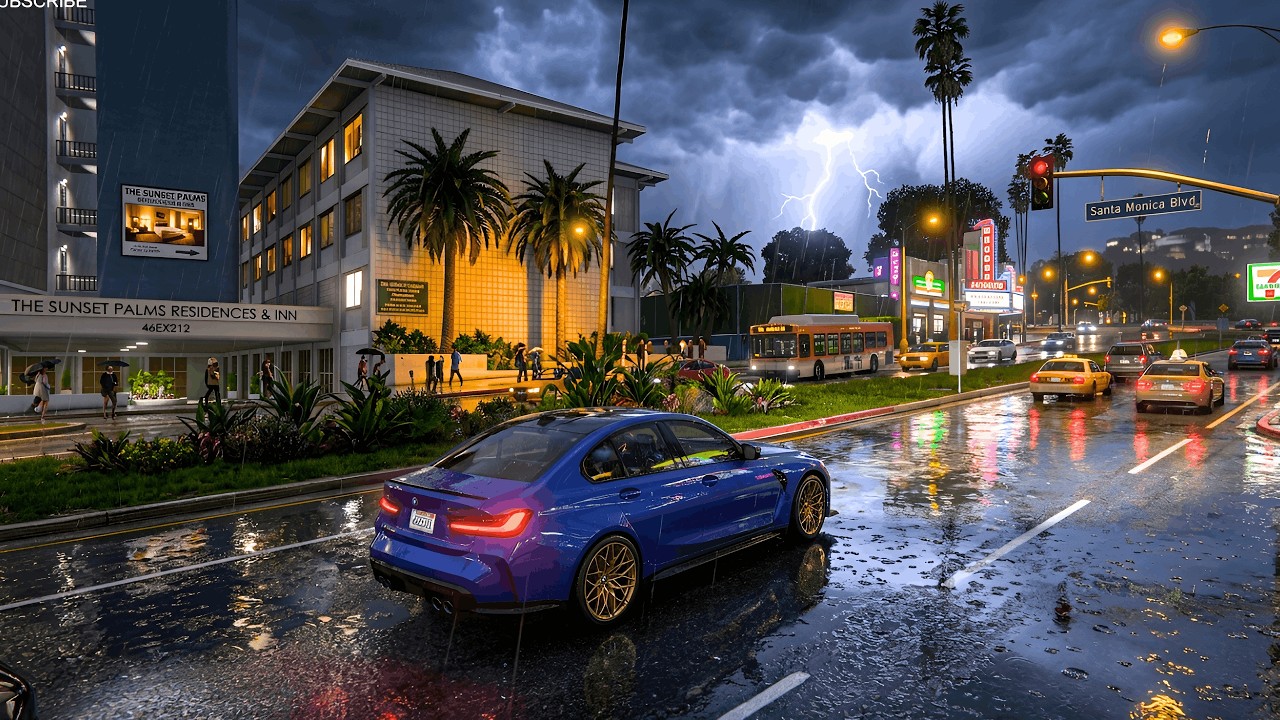 GTA V Heavy Thunderstorm Ride | Cozy Night Rain Sounds 10 Hours