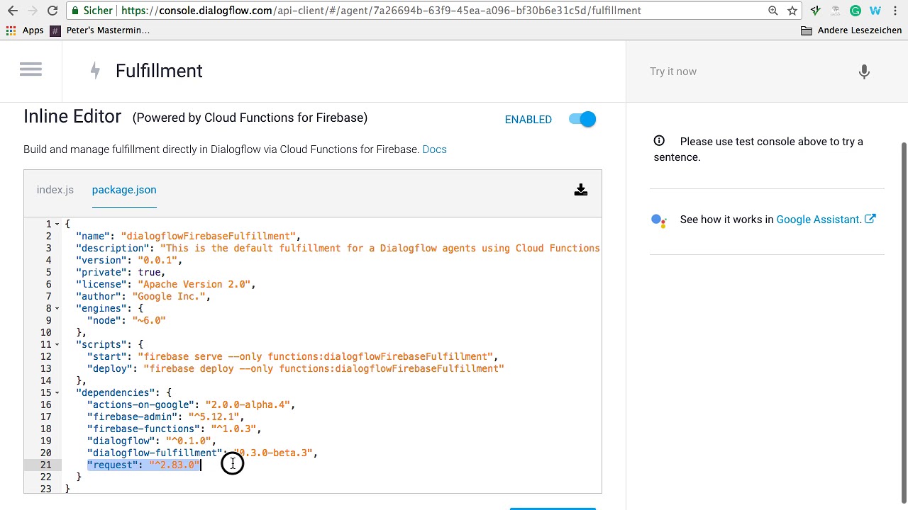 Dialogflow Chatbot - How to Trigger a Slack Message via Webhook from your Firebase Function