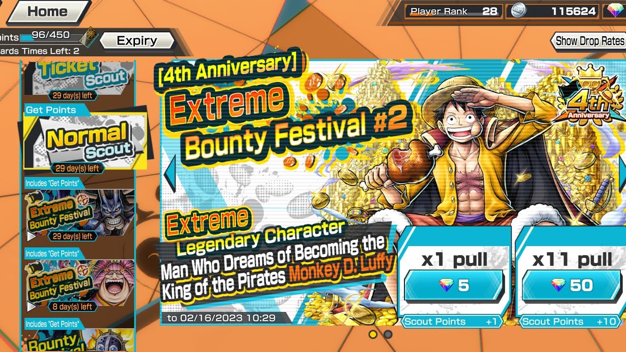 4th Anniversary (Ex Luffy summon) One Piece Bounty Rush (OPBR) #onepiece #opbr
