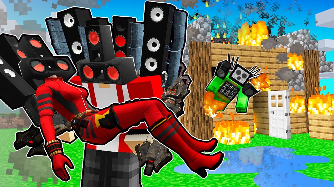JJ save SPEAKER GIRL from a BURNING HOUSE! Mikey's TV MAN burned? in Minecraft - Maizen