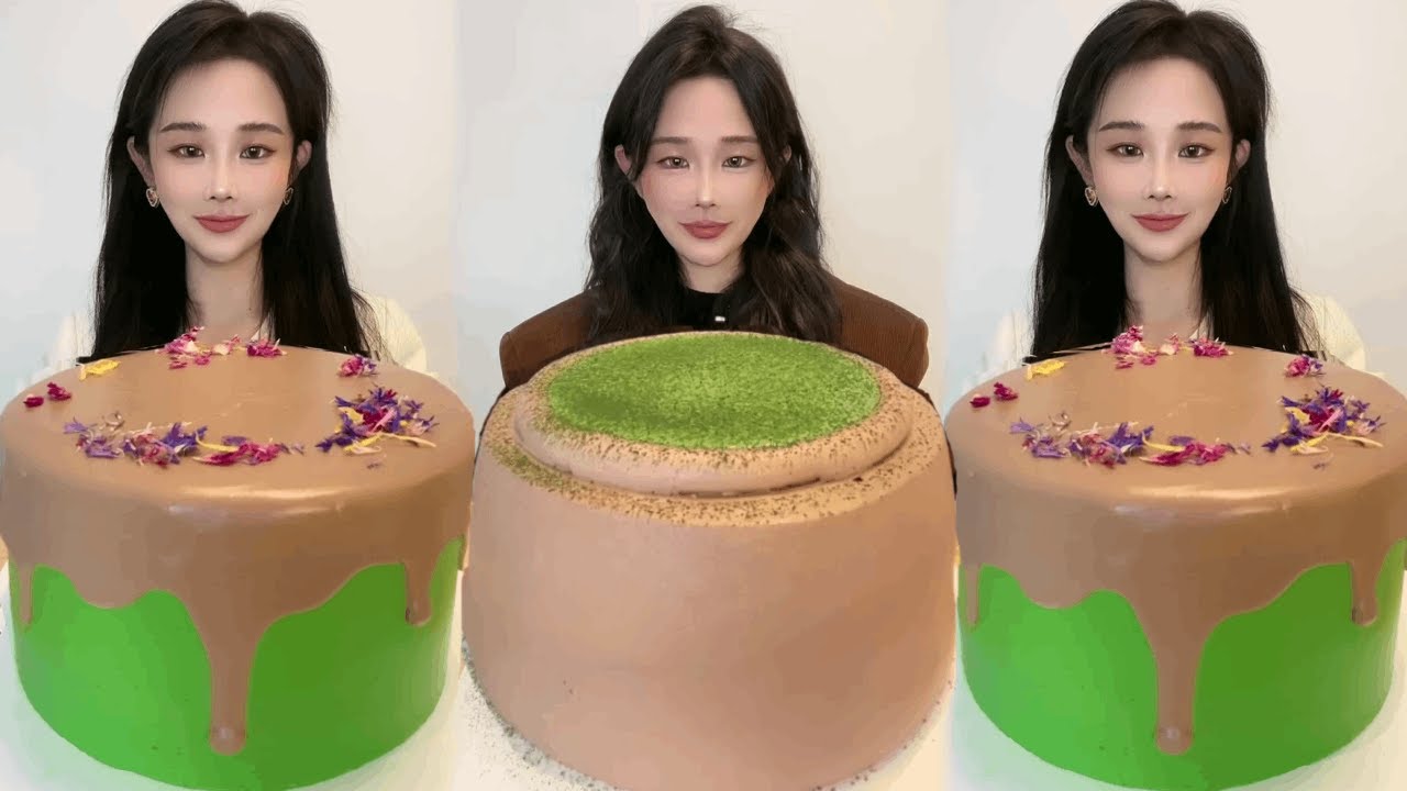 Asmr🍰Eating Matcha Chocolate Cake🍰 (Soft And Waxy Sound) 크림丨먹방丨Mukbang丨Satisfying丨Eatings