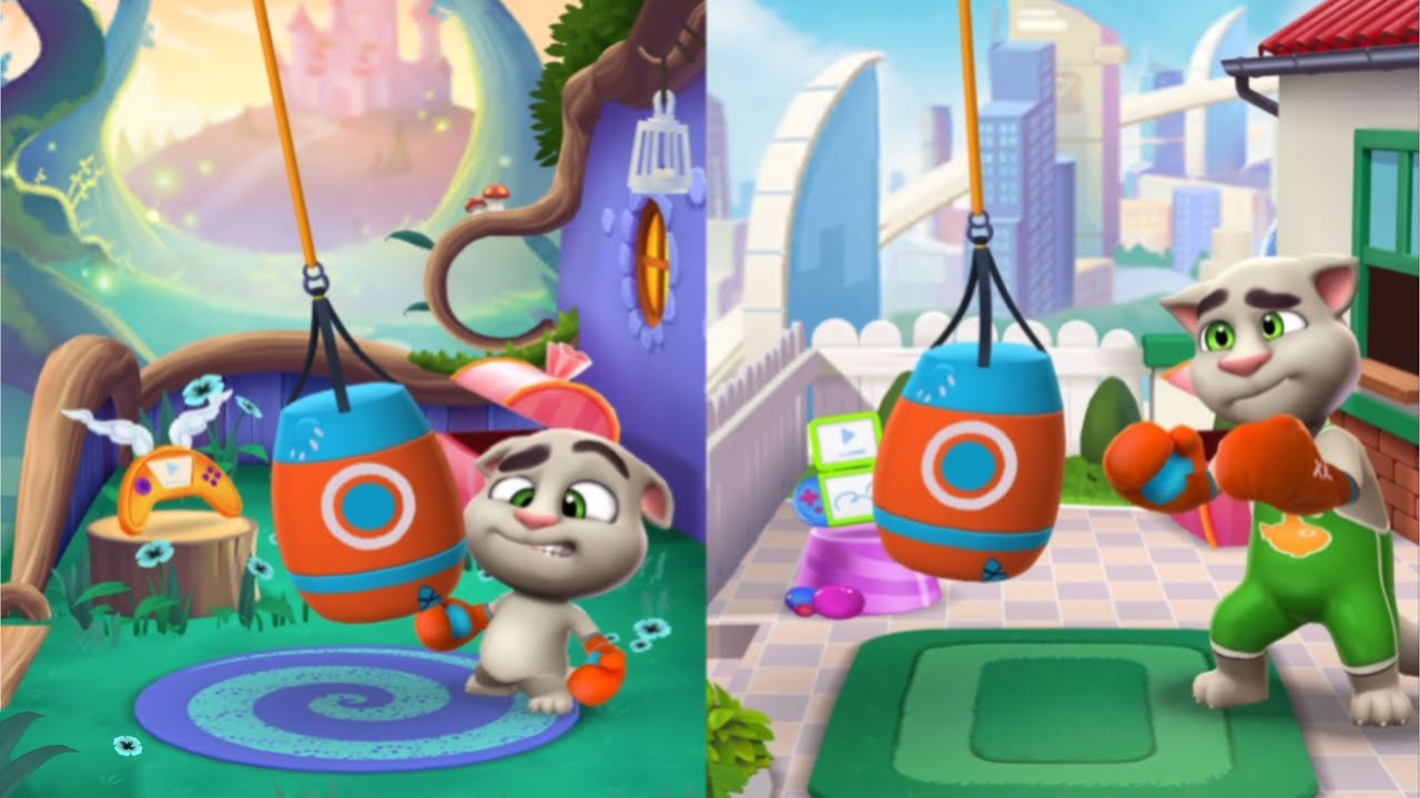 My Talking Tom Baby 2 Vs My Talking Tom 2 Boxing Drum Swing Basket Ball Trampoline