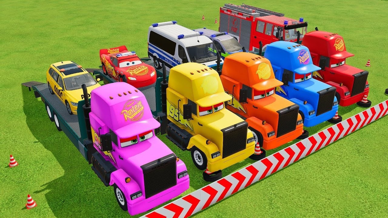 TRANSPORTING POLICE CARS, AMBULANCE, FIRE DEPARMENT VEHICLES WITH MIXER TRUCKS TO THE GARAGE ! FS22
