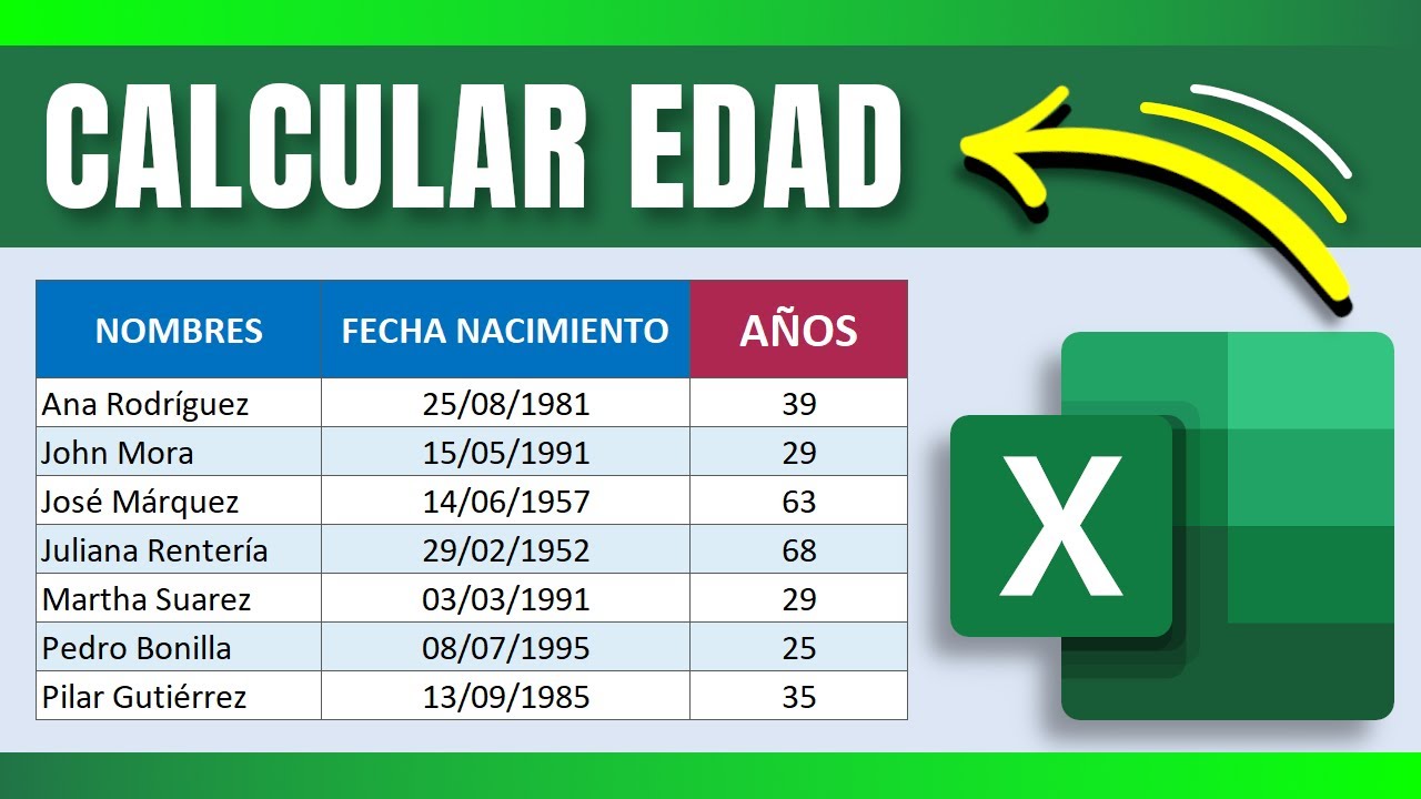C&oacute;mo Calcular la EDAD con la FECHA DE NACIMIENTO en Excel