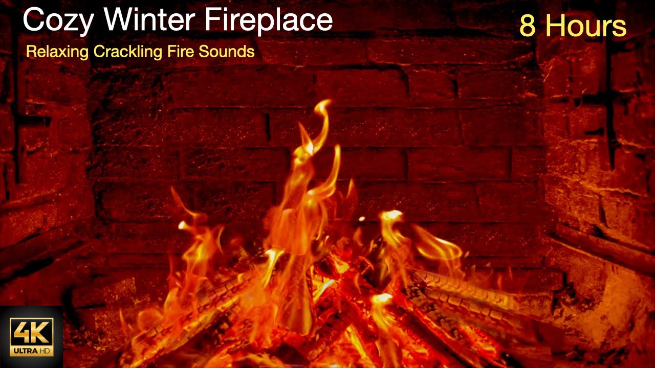 Cozy Winter Fireplace 🔥 Relaxing Crackling Fire Sounds in 4K 8 Hours