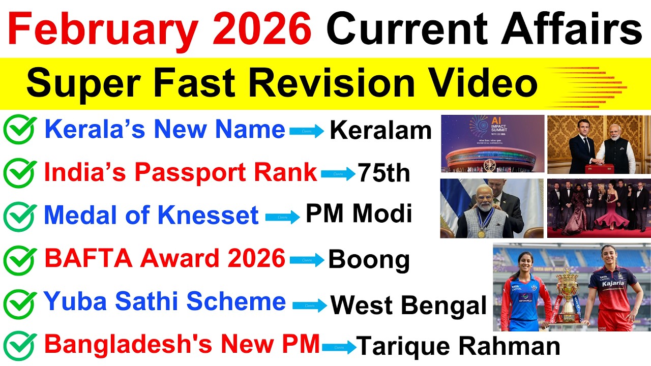 February 2026 Current Affairs | Monthly Current Affairs 2026 | Current Affairs 2026 | MCQ MASTERY