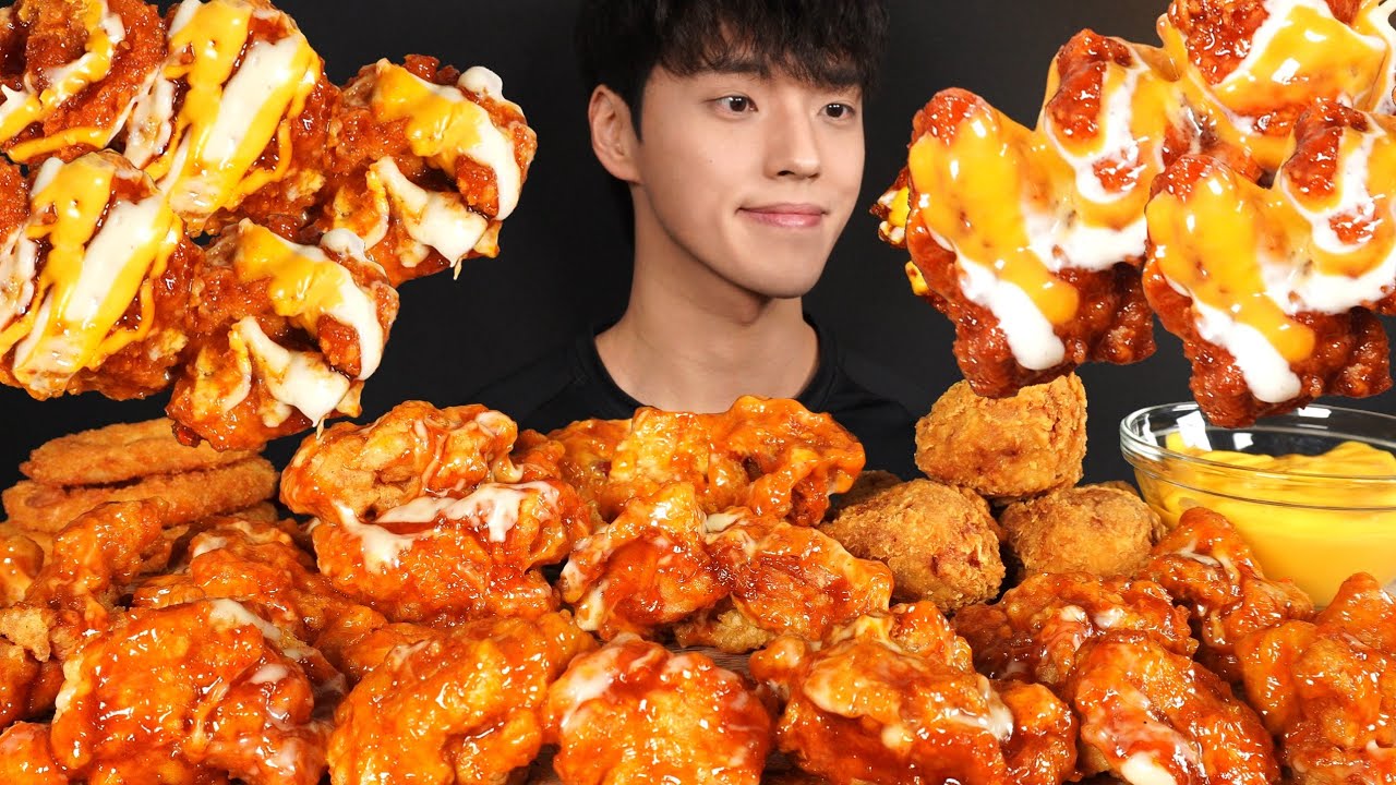 ASMR MUKBANG FRIED CHICKEN & SEASONED CHICKEN & ONION RINGS