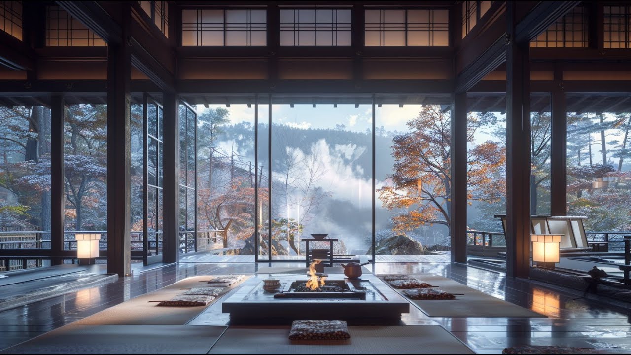 Relaxing Winter Background Music for Study, Work and Sleep with Japanese Fireplace Sounds