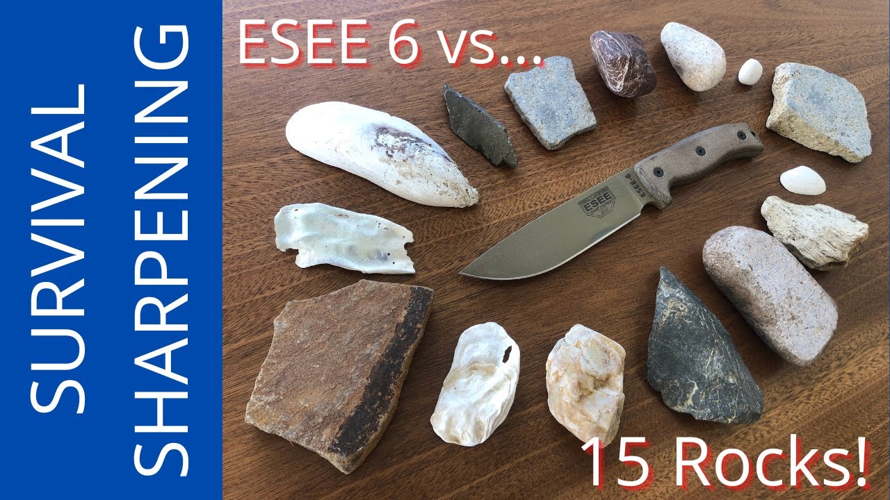 Sharpening 1095 on Rocks | ESEE 6 Survival Knife vs Rock Shells & Crystal