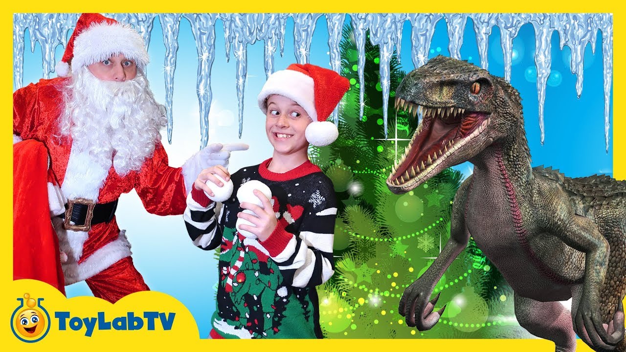 Giant Christmas Tree Hunt for Christmas! Dinosaur Toys & Decorating for Christmas with Santa!