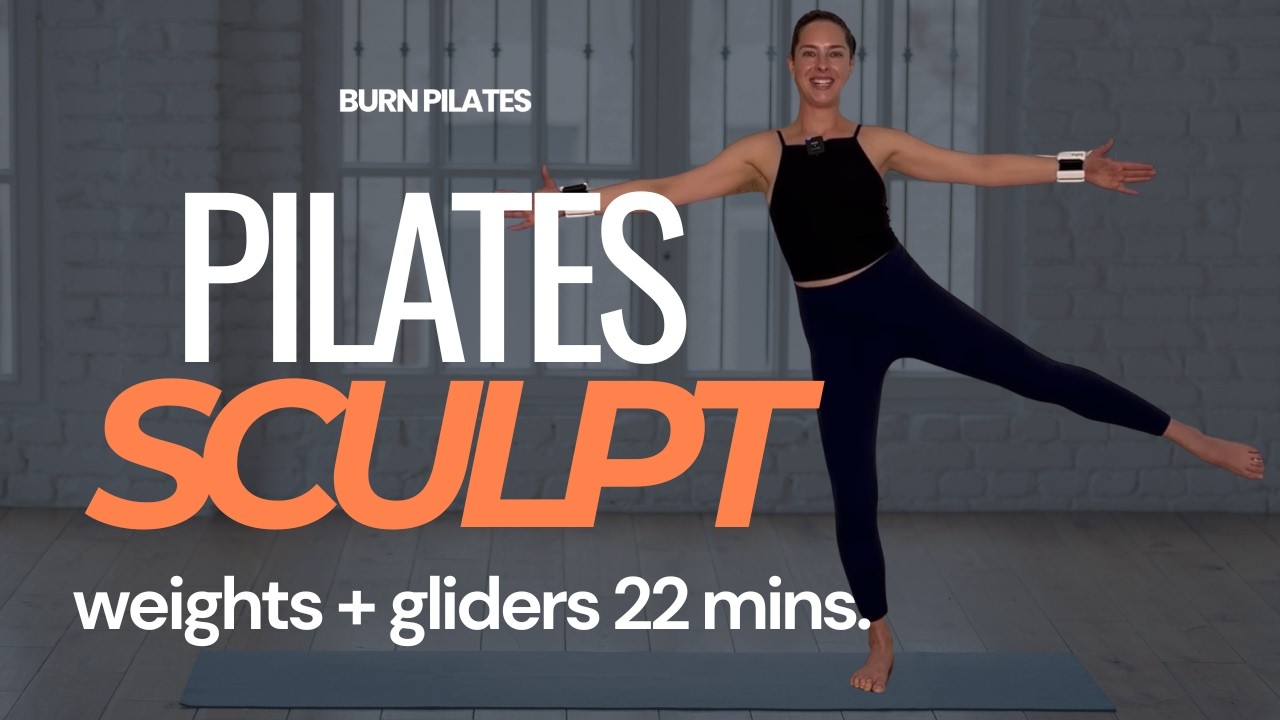 22 MINS. TONE & SCULPT MAT CLASS | With weights & gliders | Intermediate Home Pilates Workout