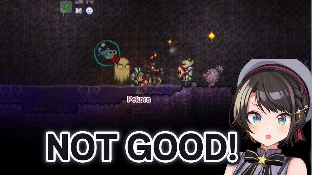 Pekora keeps throwing bombs to other members in Terraria
