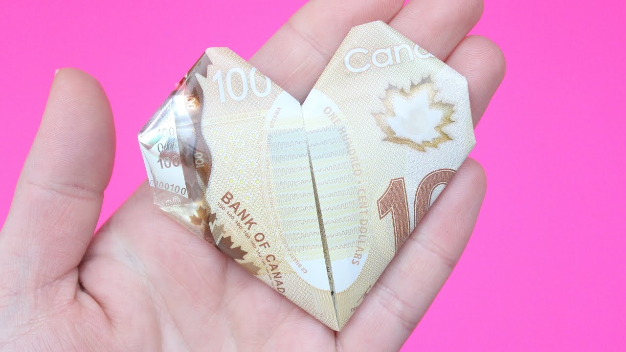 $100 DOLLAR BILL CANADIAN ORIGAMI HEART | DIY ORIGAMI TUTORIAL | VALENTINES DAY GIFT | BIRTHDAY