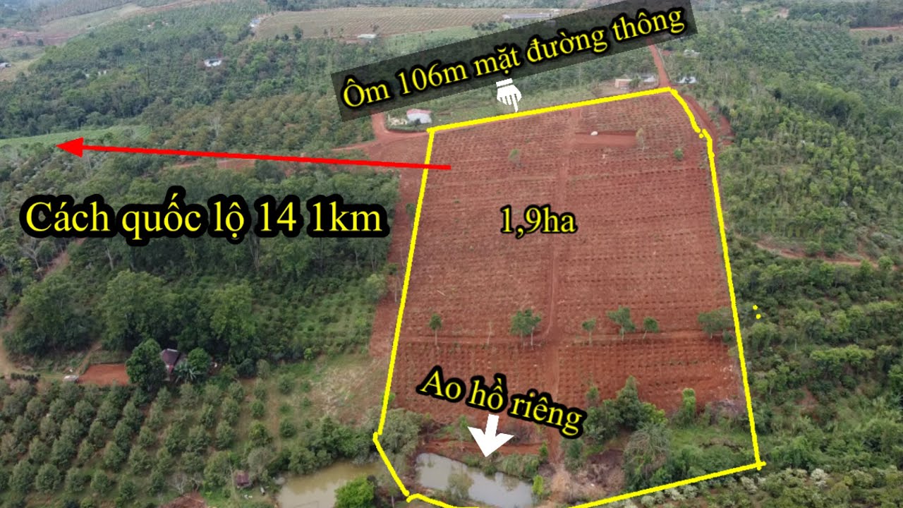 145tr/ sào tổng 1ha9 ôm 106m mặt đường cách ql chỉ 1km đất vuông vắn triền đẹp ao hồ riêng