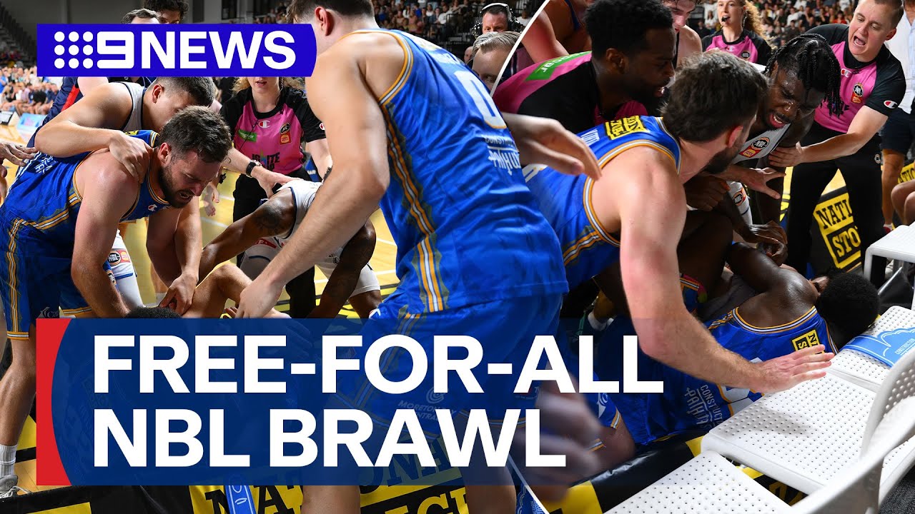 Wild free-for-all brawl clears the benches, seven players ejected | 9 News Australia