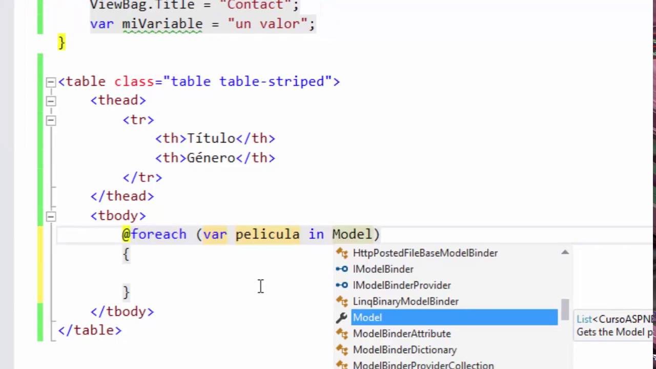 Escribiendo código en una vista razor | Vistas | Programando en ASP.NET MVC 5