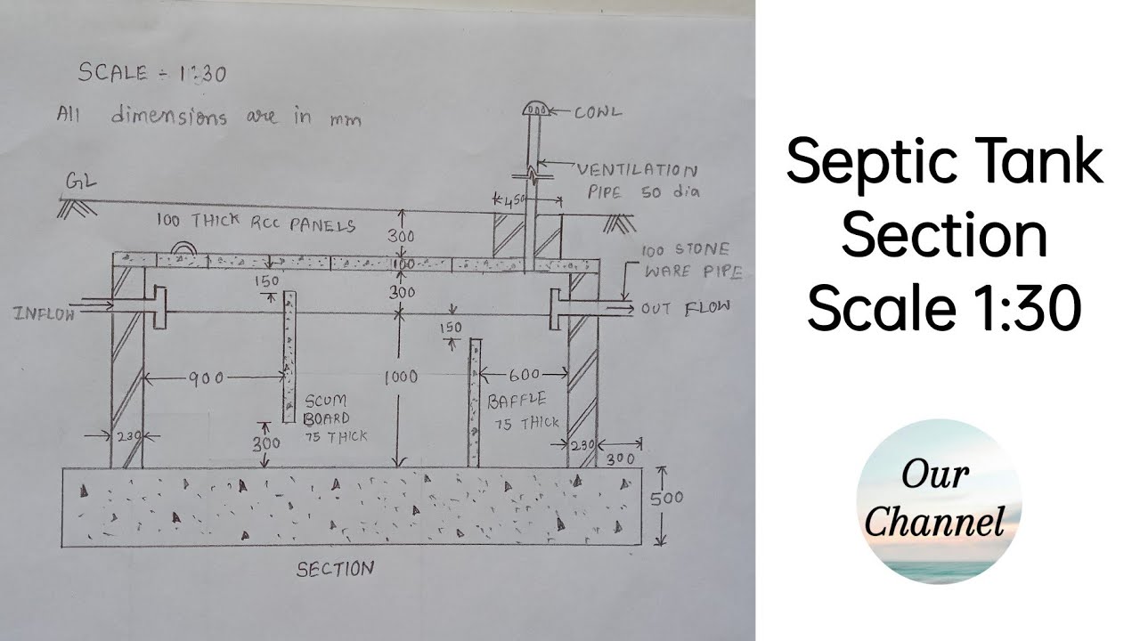 Septic Tank Section | Scale 1:30 (Part-1) Engineering Drawing | Civil Engineering