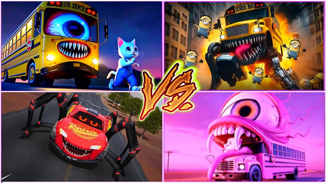 School Bus Monster🆚Bus EXE🆚MCqueen Spider🆚Bus Head Eater🎶 Tiles hop EDM Rush 🎶