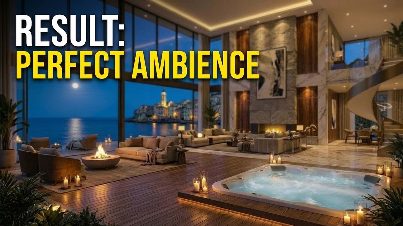 Nighttime Penthouse Luxury | Orchestral Music & Ocean Ambience for Unwinding