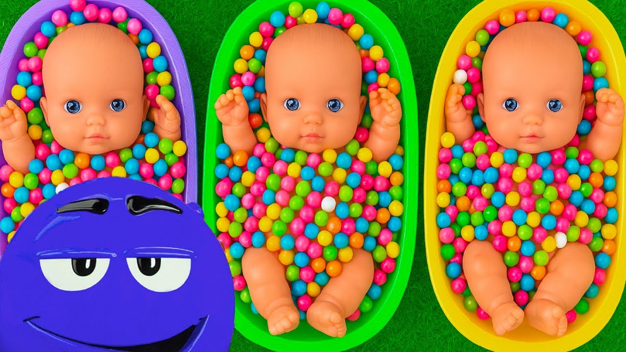 Full of 3 Rainbow BathTubs Candy with M&M's & Magic Slime Cutting Video