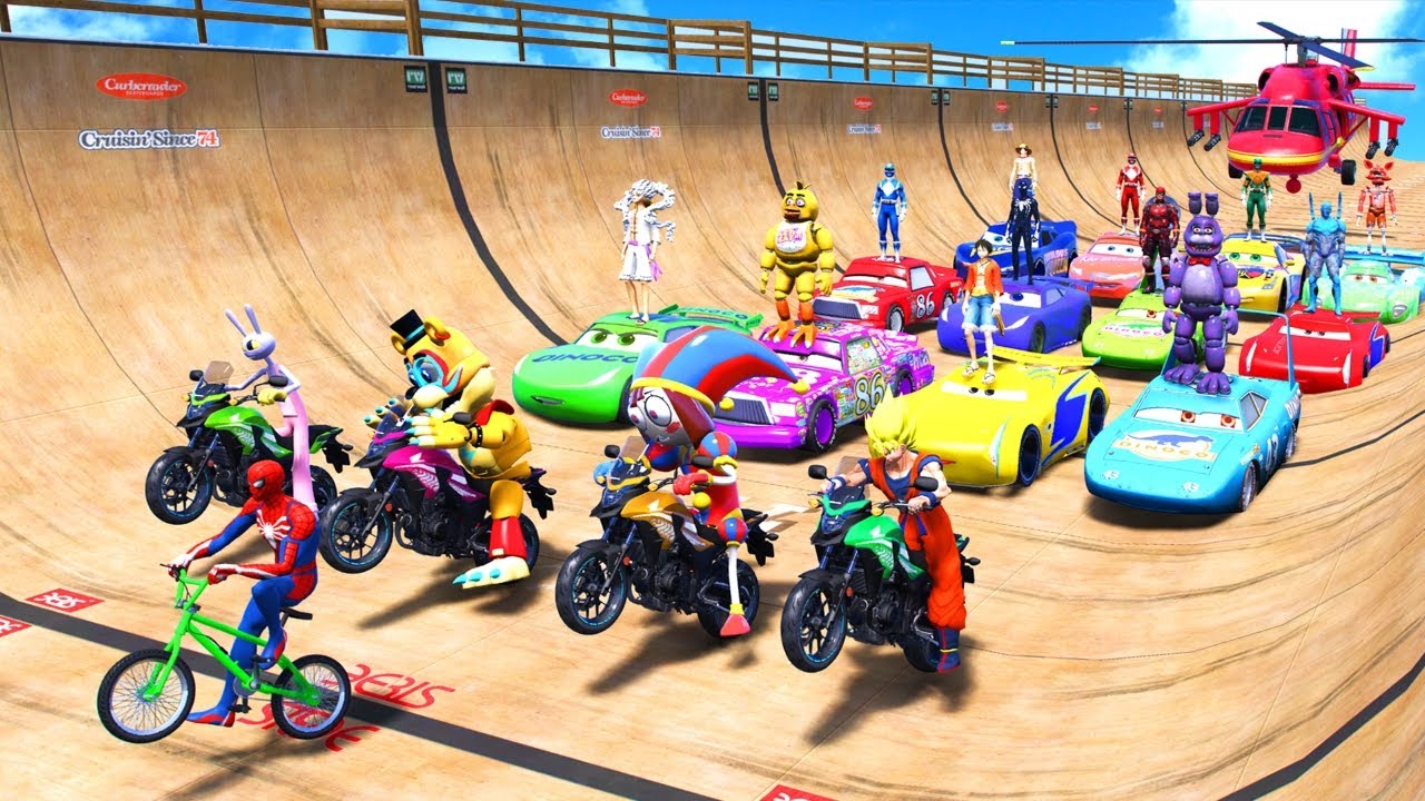 GTA V SPIDER-MAN 2, FIVE NIGHTS AT FREDDY'S, POPPY PLAYTIME CHAPTER 3 Join in Epic New Stunt Racing