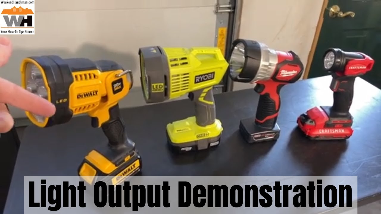 Which Spotlight Should You Buy? Light Output Demo Between DeWalt, Ryobi, Milwaukee and Craftsman