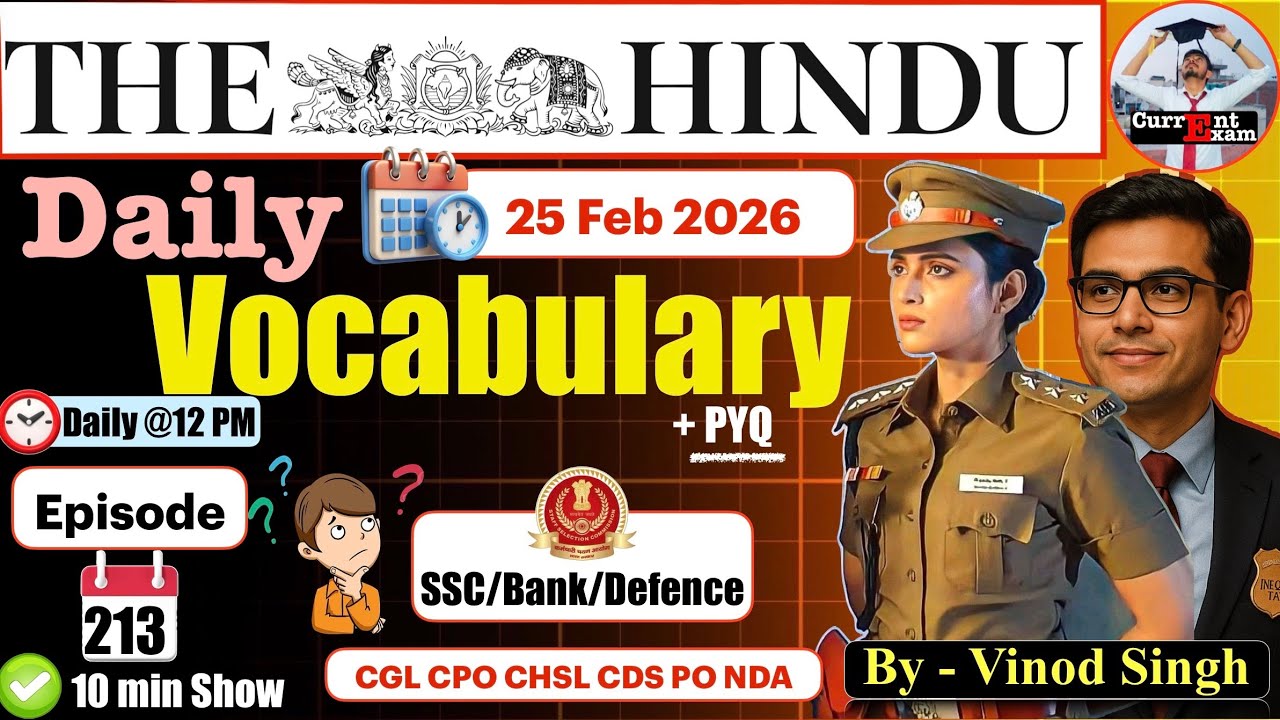 Daily English Vocabulary | The Hindu Vocab - 25 February | Ep-213 Vinod Singh #vocabulary #ssc #bank
