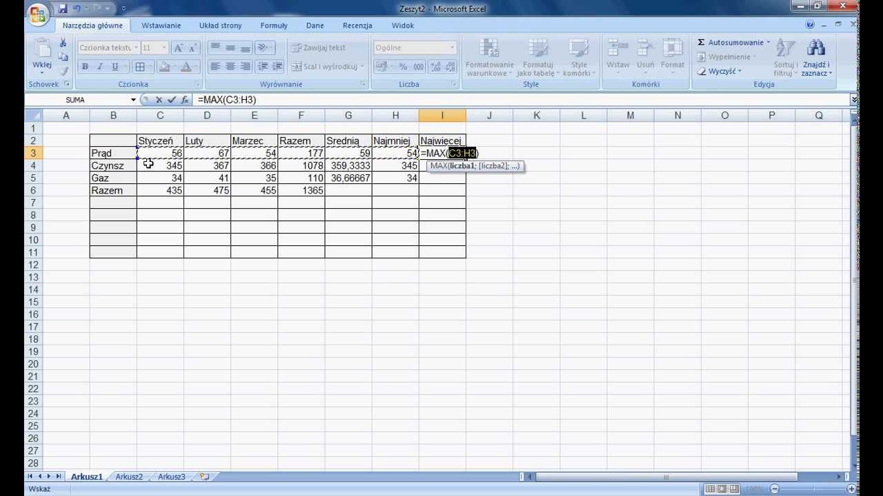 Excel - jak zrobić tabelę, jak użyć funkcji autosumowanie oraz jak zrobić wykres