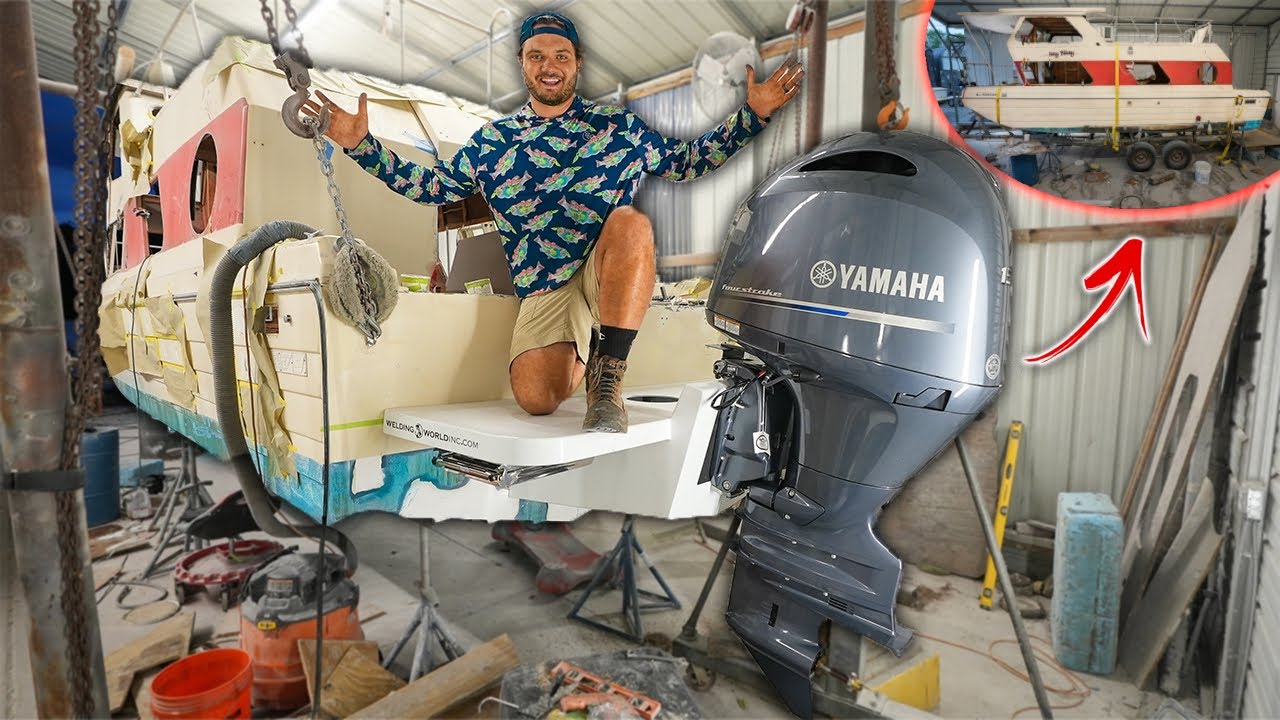 I Mounted The New MOTOR On My HOUSEBOAT!! (swim deck - project update!!)