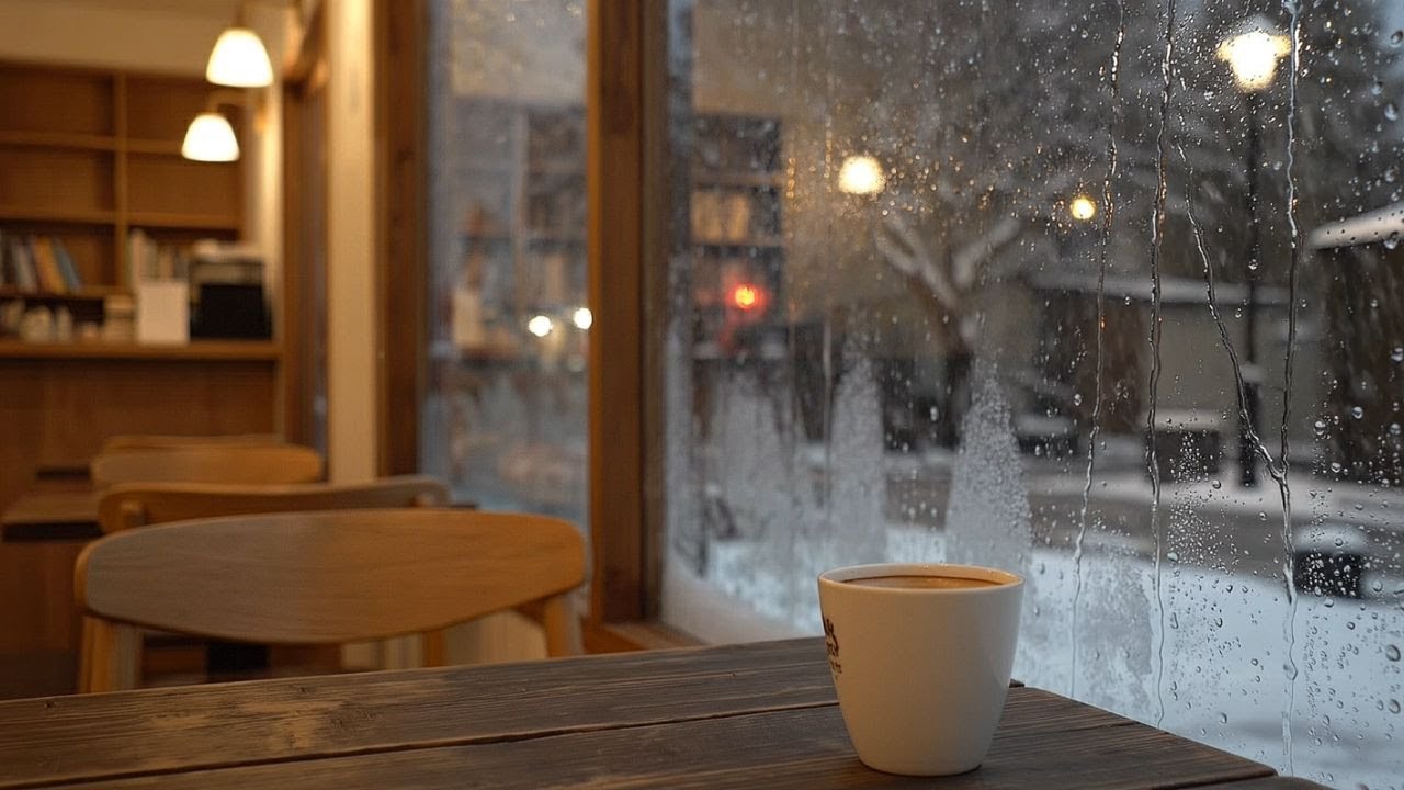 ☕겨울 밤 카페 _ Winter Night Café Ambience | asmr | 수면 | 비 | 카페 | sleep | rain | Cafe | snow
