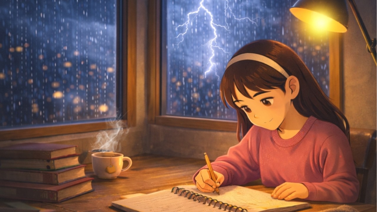 Study With Me: Thunderstorm Night ⚡ Cozy Desk Rain (4 Hours)