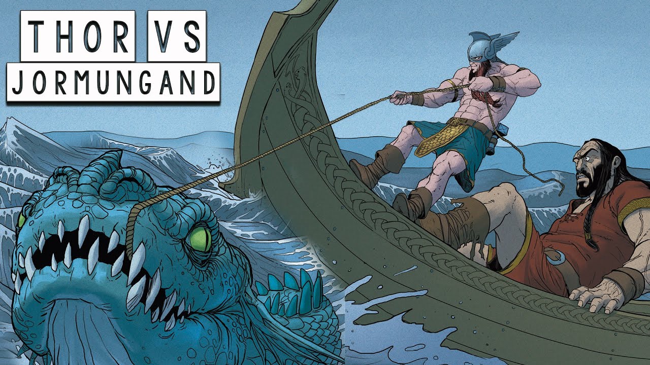 Thor tries to catch  Jormungand (The World Serpent) - Norse Mythology in Comics - See U in History