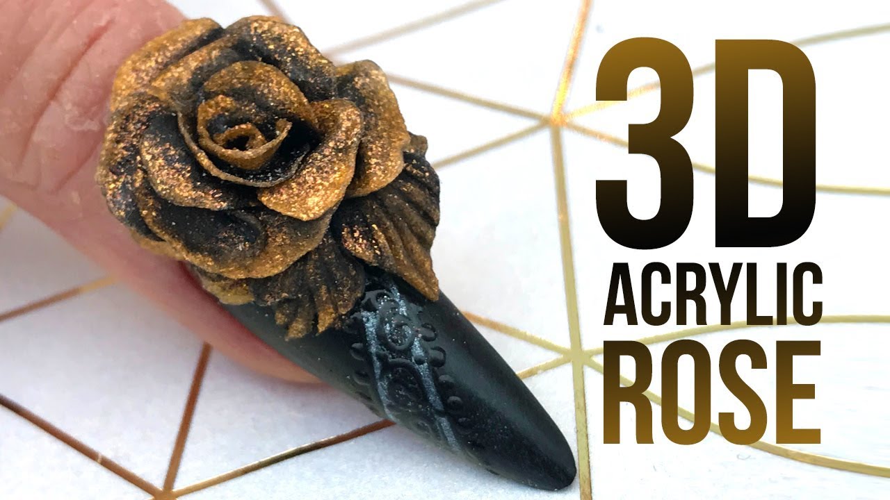 3D Acrylic Rose on a Matte Nail with Glossy Design - Step by Step Nail Tutorial