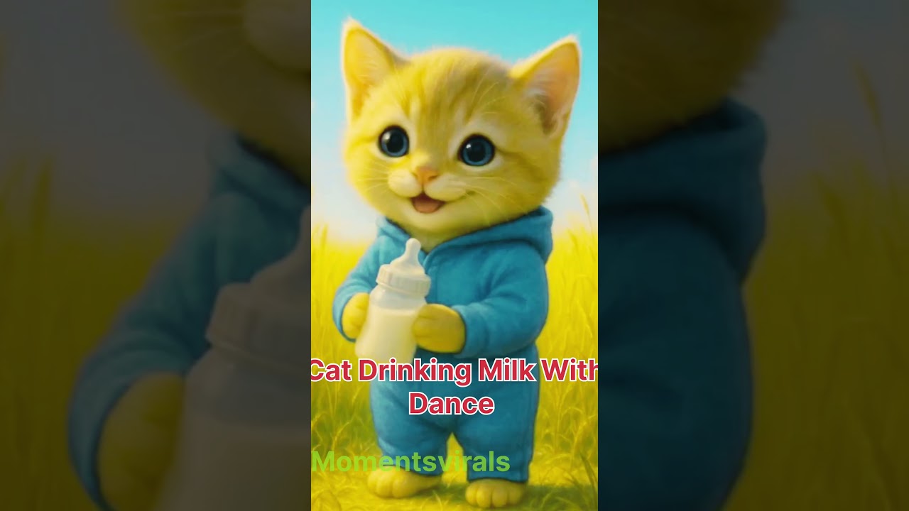 Cat drinking milk with dance 