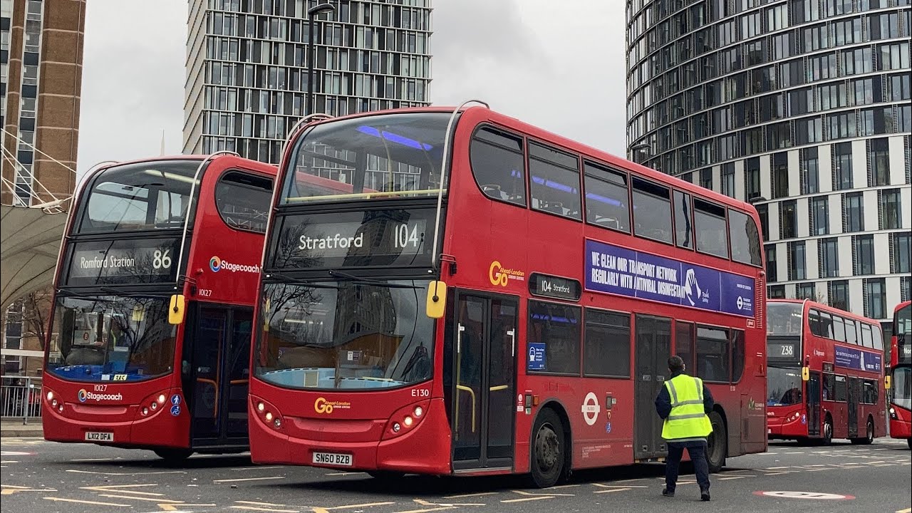 FRV. Go Ahead London Route 104 Manor Park to Stratford Bus Station. Enviro400 E130 (SN60 BZB)