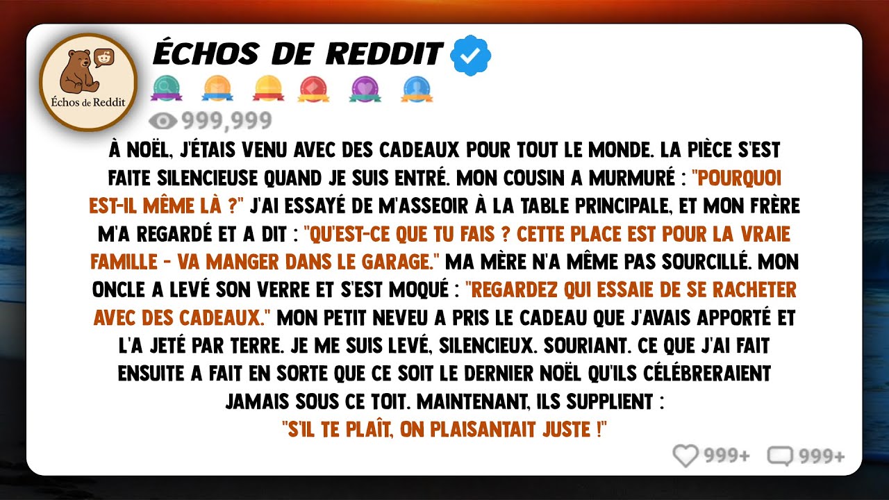 Pour Noël, j'ai apporté des cadeaux pour chacun. Un silence glacial s'est abattu sur la pièce à mon
