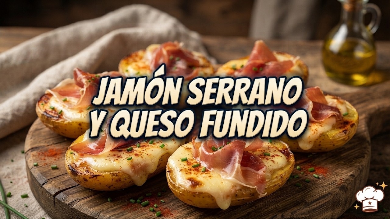 👉 🥔 Patatas Asadas en Freidora de Aire 🍟 con Jamón Serrano y Queso Fundido 🧀🔥 Receta Fácil y Rápida
