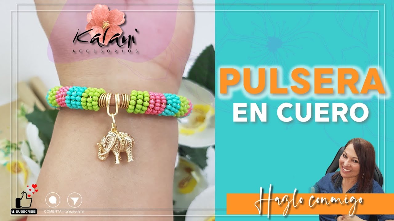 PULSERA EN CUERO, PORTA DIJE Y TERMINALES EN ALAMBRE.
