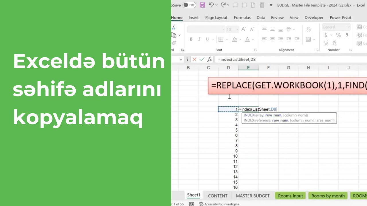 Exceldə bütün səhifələrin adlarını kopyalamaq | Get All Sheet Names in Excel