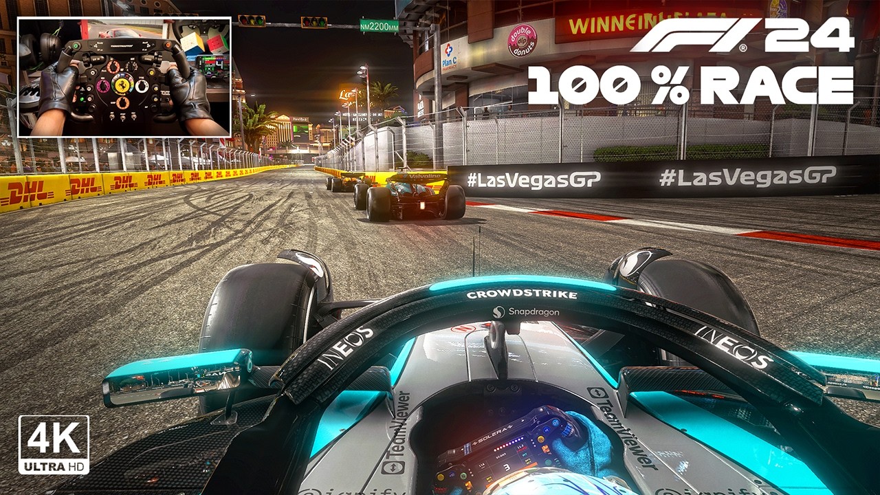 George Russell's Mercedes AMG F1 W15 -F1 24 100% Race Day/Night Las Vegas GP Steering Wheel Gameplay