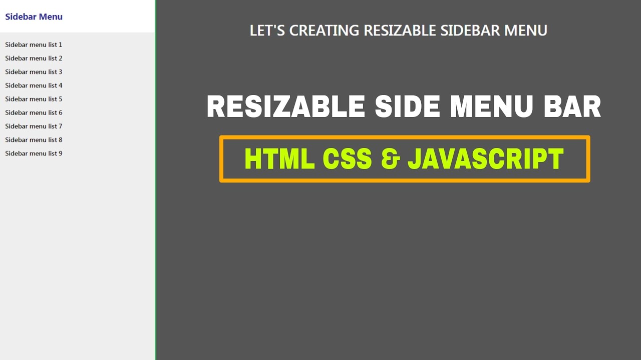create resizable side bar using HTML CSS and Javascript | resizable side bar