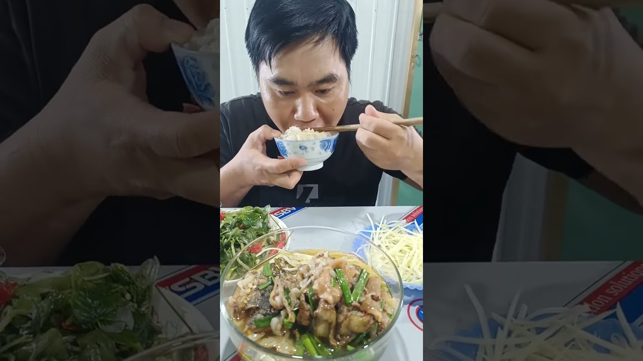 ruột cá lóc và đầu cá lóc kho lạt ăn với rau càng cua trộn giấm đường | thánh sầu đâu