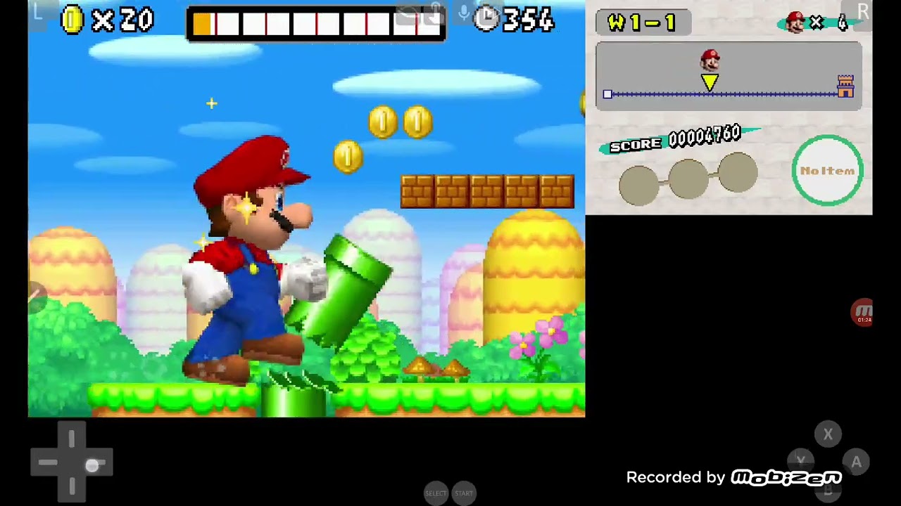 Jogando New super Mario Bros no Nintendo DS.