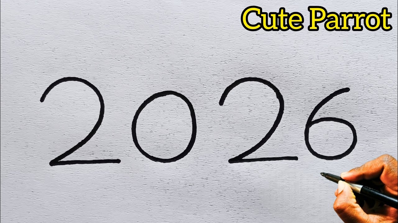 How to draw beautiful Parrot with using 2026 number / Parrot drawing idea with 2026 number 