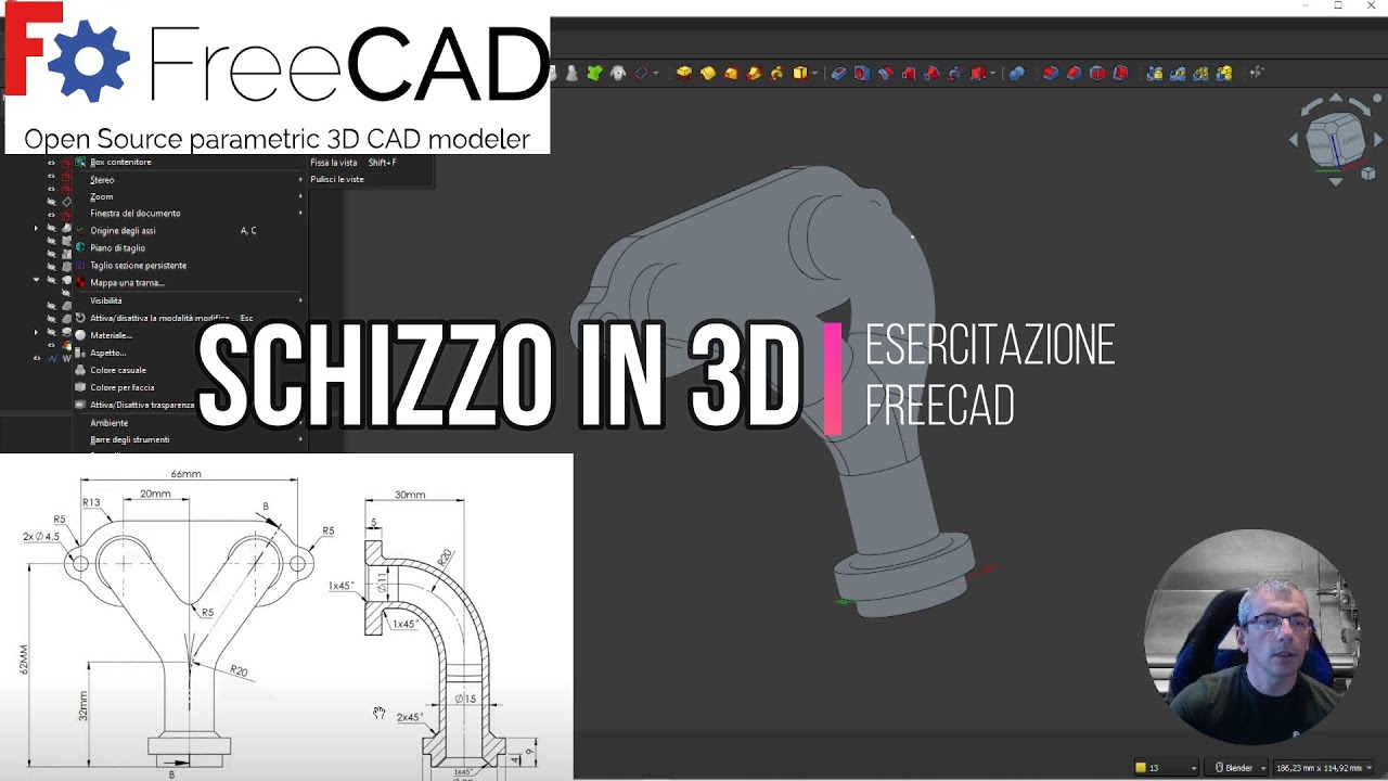 #freecad #tutorial Schizzo su più dimensioni, Sweep per ottenere un collettore esercitazione Freecad