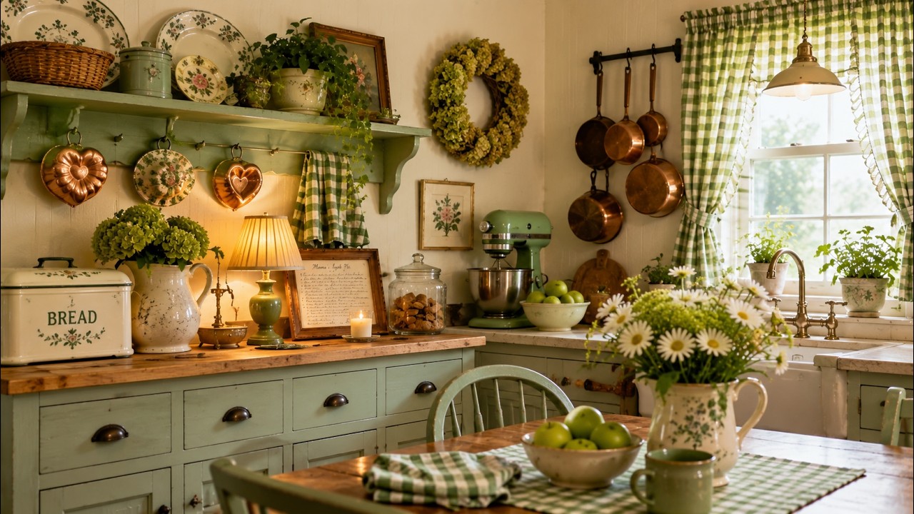 🌿 Why Green Gingham Makes a British Cottage Kitchen Feel So Fresh