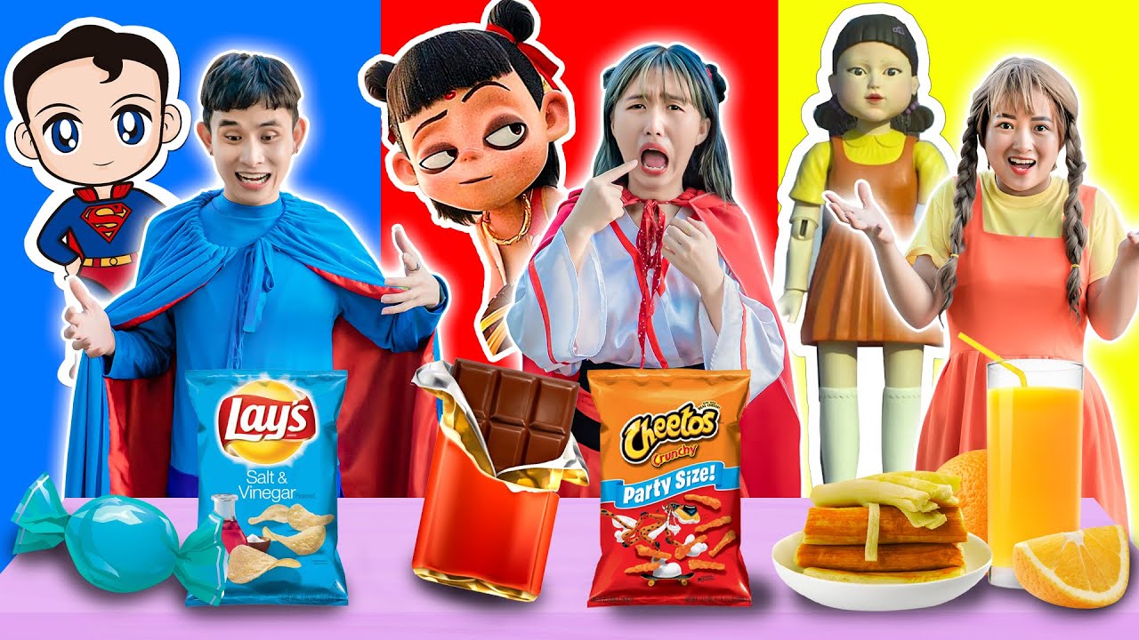 Thử Thách Ăn Theo Màu Sắc Búp Bê Squid Game Vs Natra Hạt Tiêu Vs Thành Ngáo Siêu Nhân - Táo Xanh TV